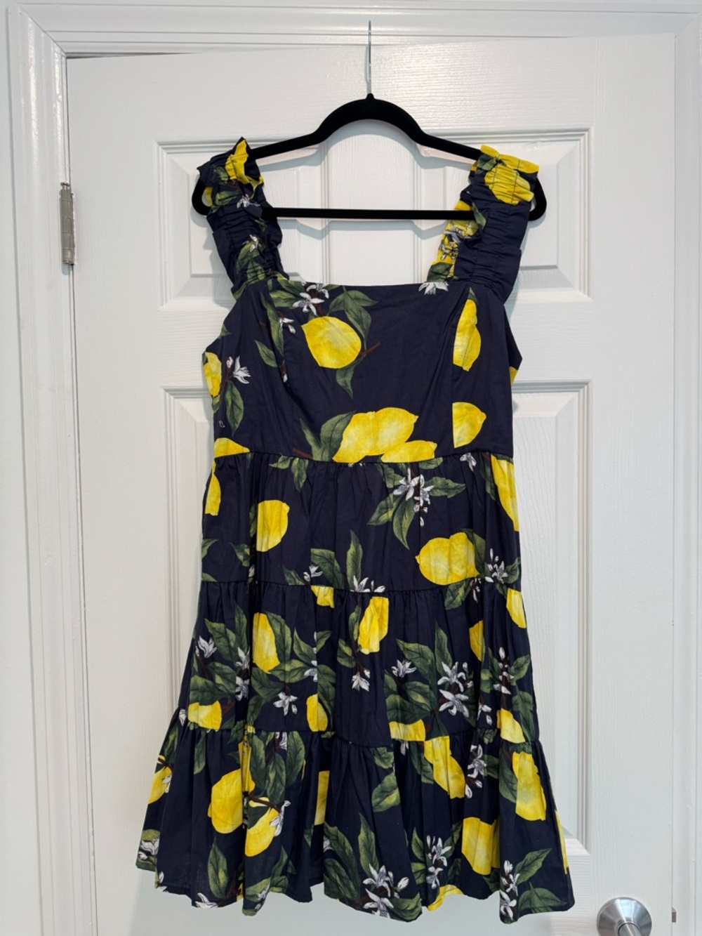 Aqua Navy Cotton Dress with Back Zip